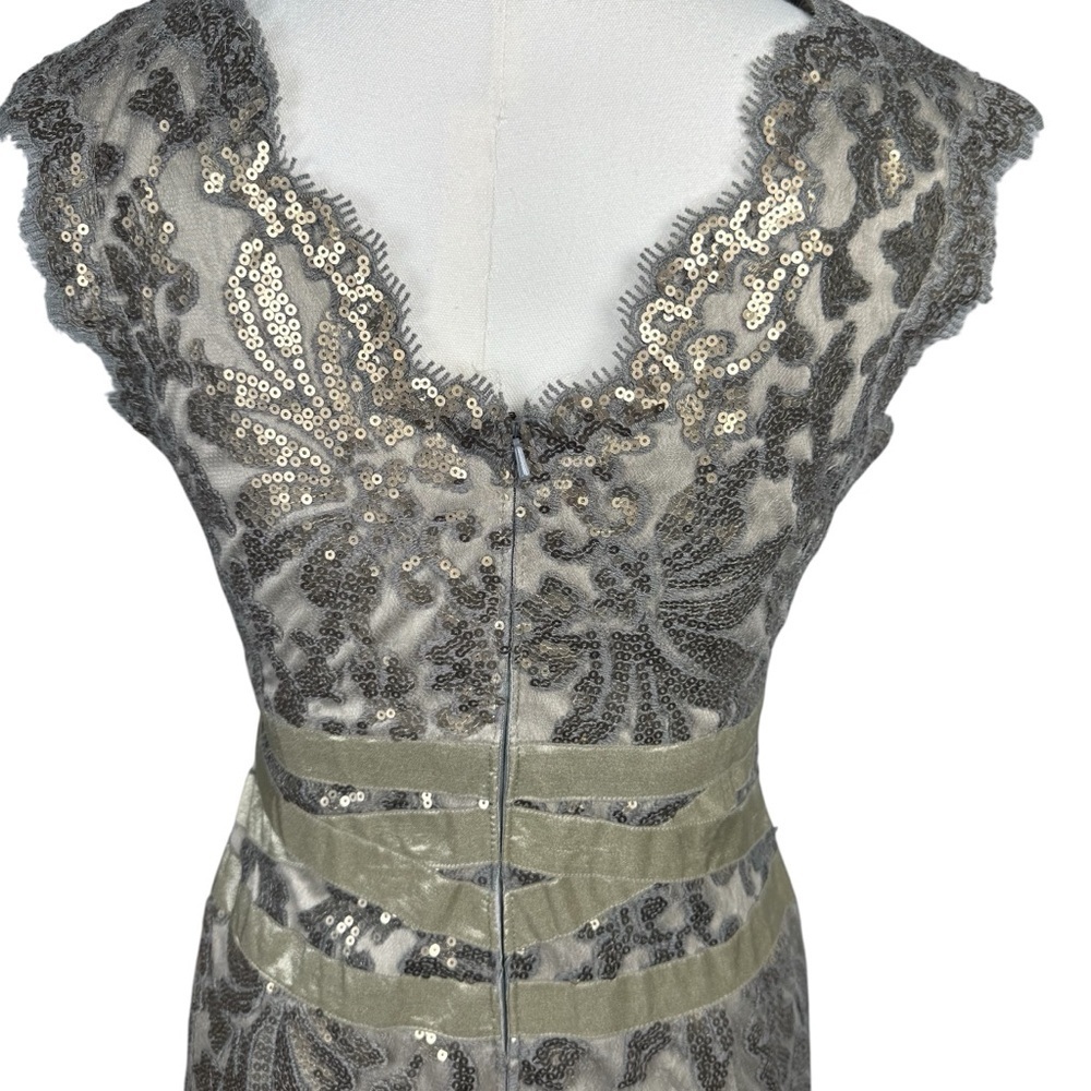 Tadashi Shoji Smoke Pearl Sequin Lace Cocktail Dress 6P
V Neck Sheath Evening - Picture 9 of 15